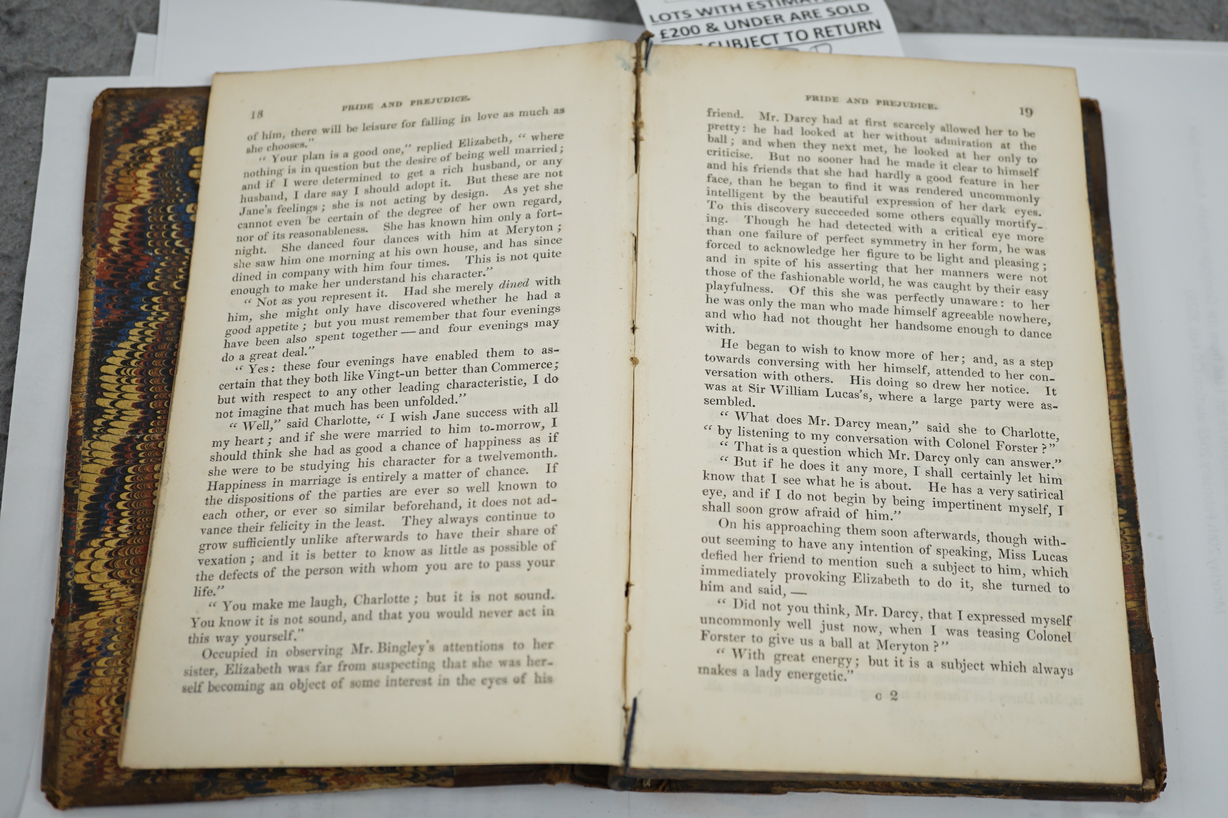 Austen, Jane - Pride and Prejudice. A Novel. First Collected Edition. pictorial engraved and printed titles, frontis; mid 19th century half calf and marbled boards, panelled spine with black label